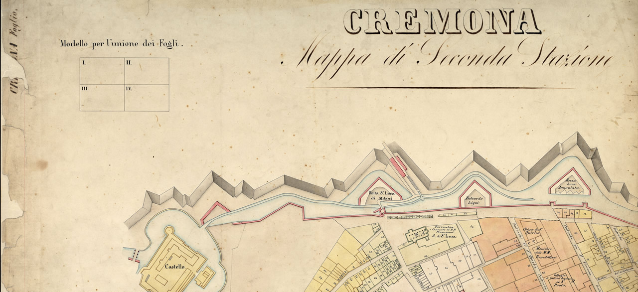 Catasto, mappa della città di Cremona, metà sec. XVIII, in copia del 1836